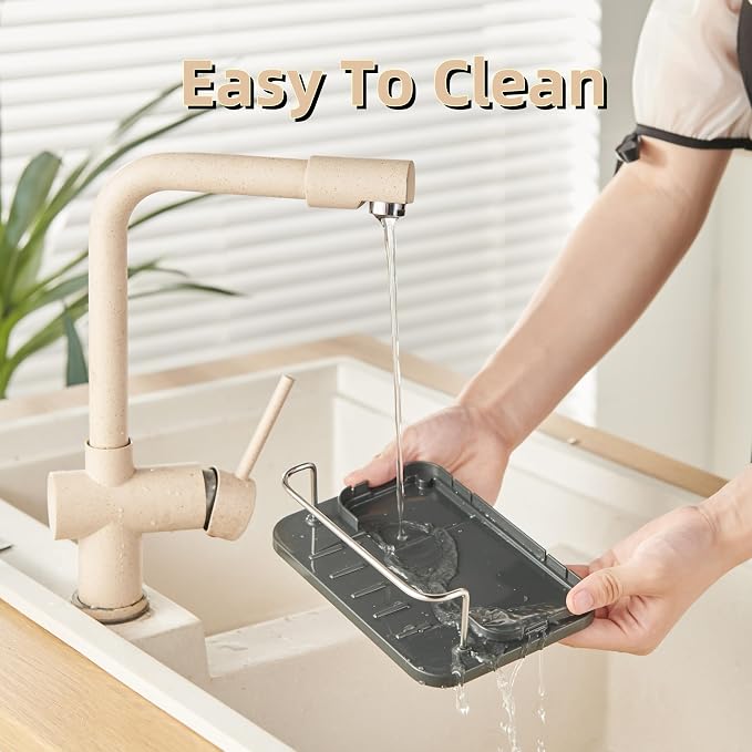 LIBODOUR 3-in-1 Kitchen Sink Caddy,Dish Soap Dispenser with Sponge Holder | Stainless Steel Dish Brush Scrubber with Sponge Holder for Kitchen & Bathroom