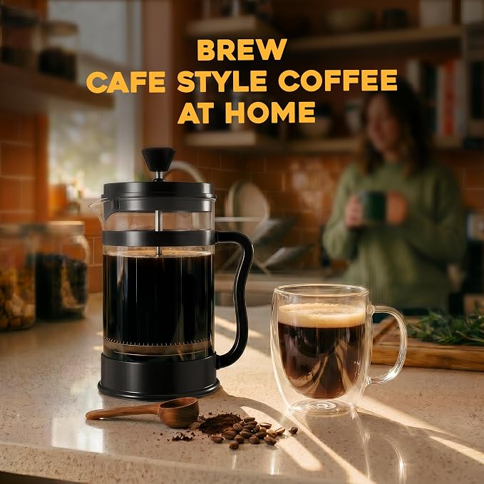 Utopia Kitchen Borosilicate Glass French Press Coffee Maker 34 Oz, Black | Heat-Resistant Cafetiere & Tea Maker, Thickened Glass Coffee Press for Travel and Camping