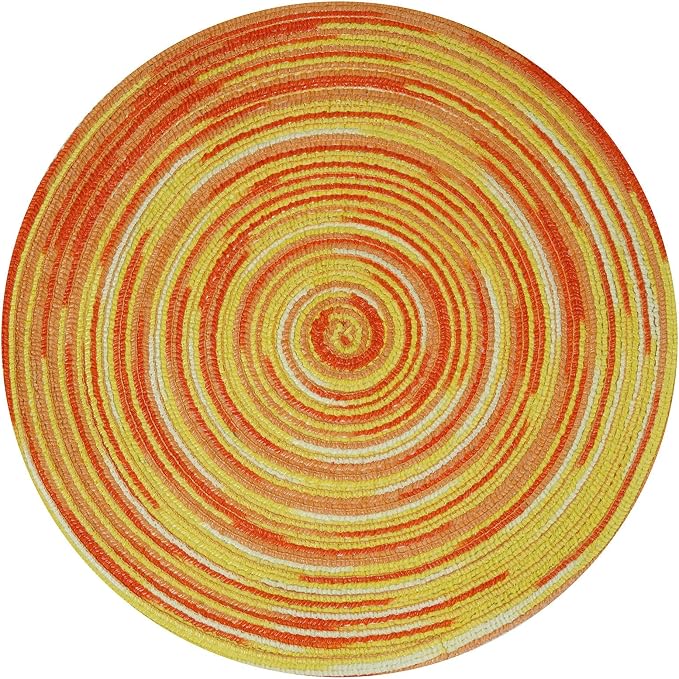 Zupro Round Placemats Set of 6,Braided Cotton Table Mats Heat Resistant Non-Slip Washable,for Kitchen Dining Tables Four Seasons Dinner Parties Thanksgiving Christmas and Everyday Use.Yellow
