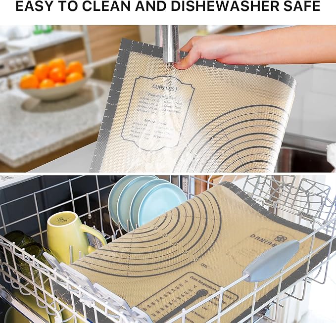 DANIA & DEAN 28"x20" Extra Thick Silicone Baking Mat for Pastry and Bread | Non-Slip & Non-Stick Mat with Measurements, for Pizza, Pie Crust, Dough Rolling & Sourdough, Reusable Counter Sheet