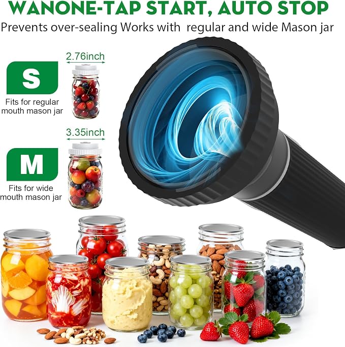 3-in-1 Compact Handheld Vacuum Sealer for Food (Bag, Mason Jar,Wine Bottle) | Innovative Design, 6X Preservation & Fresh, Portable Sealer Machine with 14 Reusable Bags, 14 Mason Jar Lids, Wine Stopper
