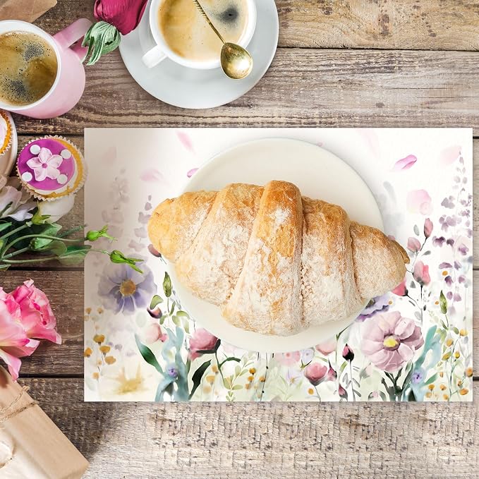 50 Pack Floral Disposable Paper Placemats Watercolor Table Mats | Wedding, Tea Party, Spring Holiday Dinner, Easter, Mother's Day Party Supplies