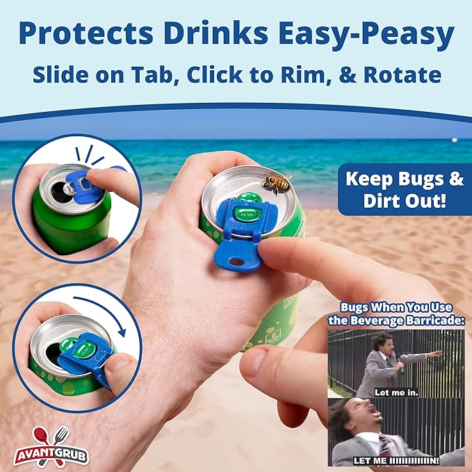 Complete Cover Easy Tab Opener New and Improved 36PK Beverage Barricade 2.0 by Avant Grub. Colorful Drink Can Protector Cap for Soda, Beer, Coke Shields From Bugs, Bees, Dust at the Party, BBQ, Beach