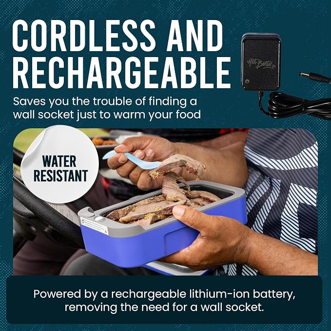 – Self Heated Lunch Box and Food Warmer – Battery Powered, Portable, Cordless, Hot Meals for Office, Travel, Jobsite, Picnics, Outdoor Recreation, Kitchen Meal Prep, Very Perri