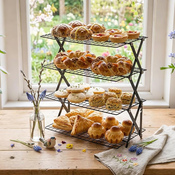 ShellKingdom 4 Tier Collapsible Cooling Rack, Outdoor Camping Picnic Shelf | Wire Cooling Rack for Baking, Cookies, Cake, Roasting, Grilling, Drying Rack