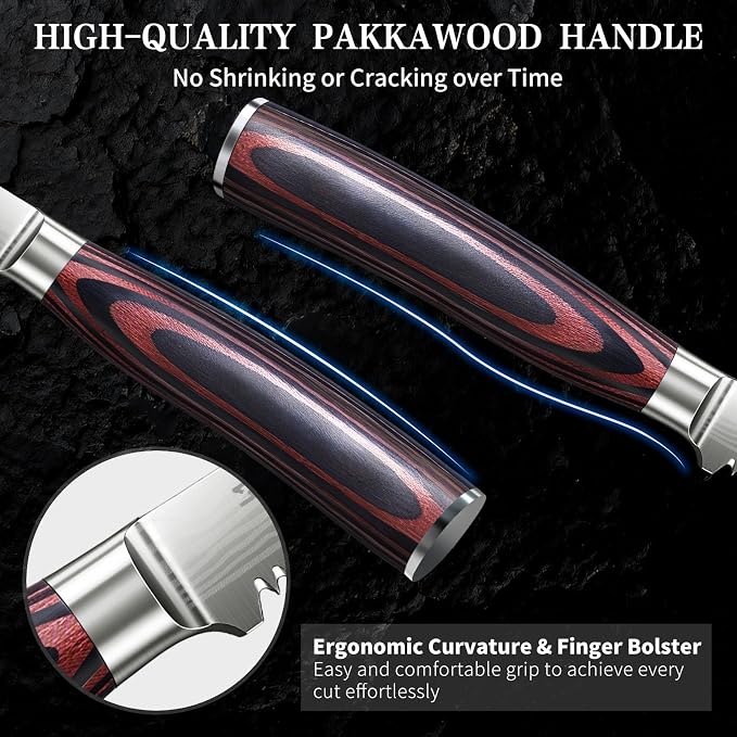 DiiHAUZZ Steak Knives Set of 6, 4.5 Inch Ultra Sharp Serrated Knife Set | Hight Carbon Stainless Steel Blade, Ergonomic Pakkawood Handle, Non-Slip, Gift Box