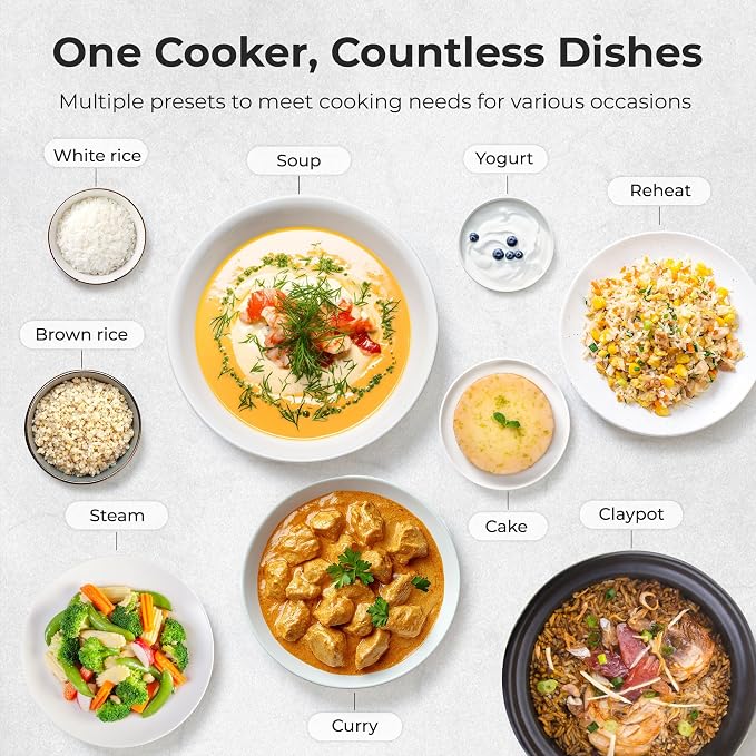 Compact Mini Rice Cooker Small Kitchen 3-Cup (Uncooked) / 6-Cup (Cooked), Non Stick Ceramic Inner Pot Rice Maker, 24H Timer Delay, Auto Keep Warm, 9 Functions Multicooker For Brown Rice, Steam, Soup