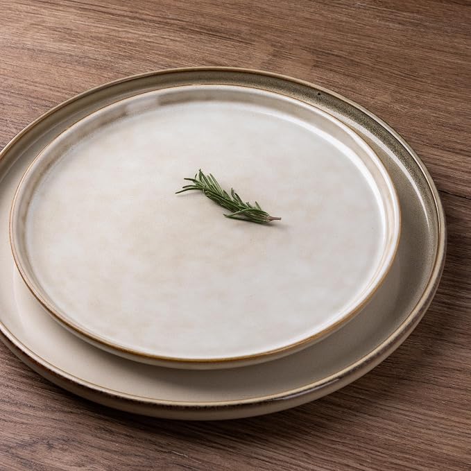 GBHOME Dinnerware Sets for 6, 24 Pieces Ceramic Plates and Bowls Set | Scratch Resistant Stoneware Dishes Set, Dishwasher & Microwave Safe, Reactive Glaze-Cappuccino