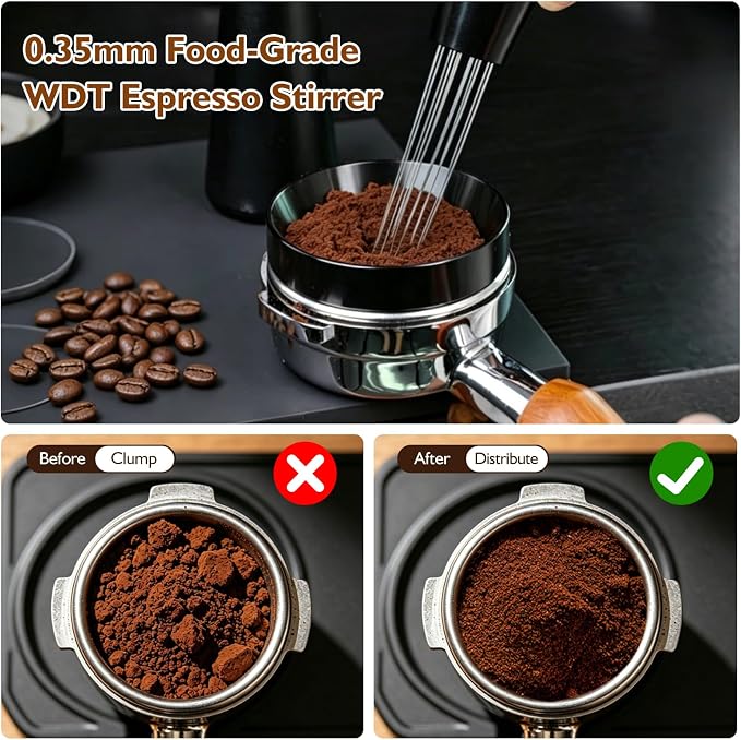 54mm Espresso Accessories Kit, 7Pcs Coffee Tamper Set with Wooden Tamping Station, Tamper, WDT Tool, Distributor, Puck Screen and Dosing Funnel, Espresso Tool Kit Fits 54mm Espresso Portafilter