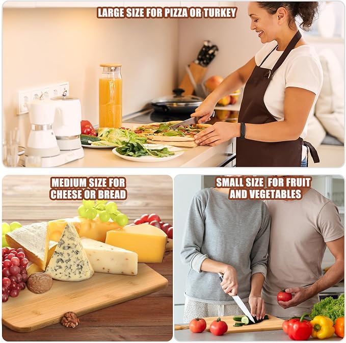 Patelai 12 Packs 17 x 13 Inch Wooden Bamboo Cutting Board Set with Handles Large Kitchen Serving Plain Chopping Board Bulk Gifts for Mom for Vegetables Meat Pizza Cheese Fruit Bread
