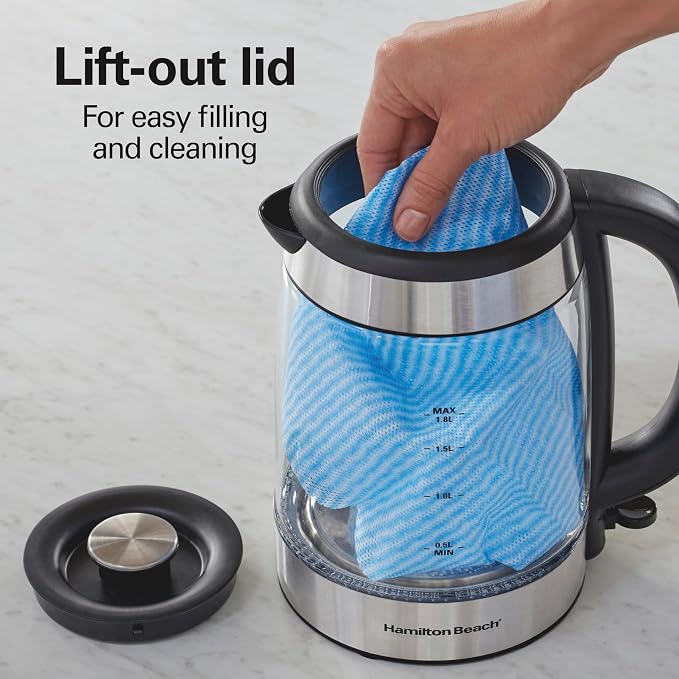 Hamilton Beach 1.8 Liter Electric Tea Kettle, Water Boiler & Heater | Fast Boiling 1500 Watts | BPA Free | Cordless Serving | Auto-Shutoff & Boil-Dry Protection | Blue LED | Clear Glass