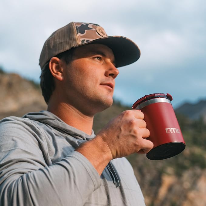 RTIC 12oz Essential Mug with Lid and Handle, Ceramic Lined, Black | Stainless Steel Metal, Insulated Travel Cup for Hot and Cold Drinks, Coffee, Car, Camping and Travel