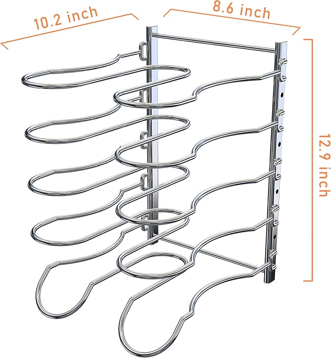 Heavy Duty Pan Rack, Pot Lid Rack, Kitchen Cabinet Pantry Cookware Organizer Rack Holder with 5 Adjustable Dividers, Chrome (Pack of 2)