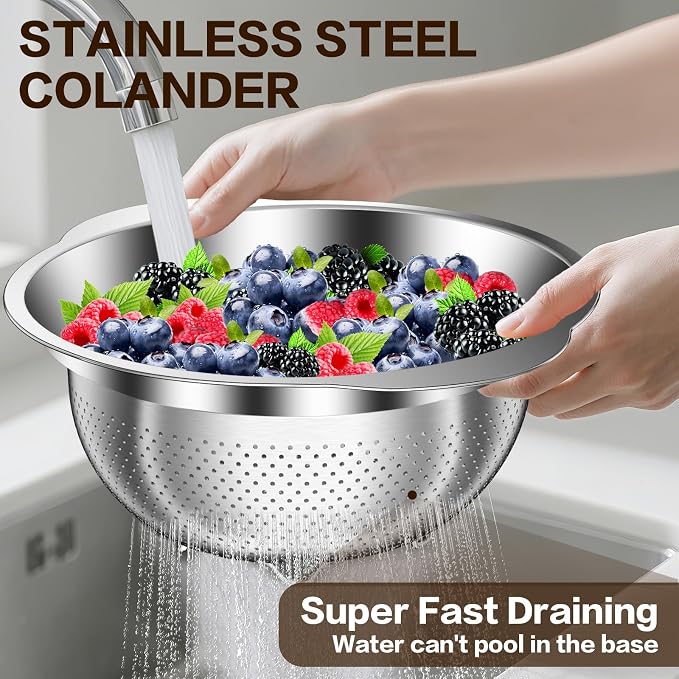 Stainless Steel Colander for Kitchen, 5 Quarts Stainless Steel Strainer, Pasta Strainer for Spaghetti Fruits Vegetables Cooking Food, Large Capacity with Handle Kitchen Food Strainer Basket - 1 Pack