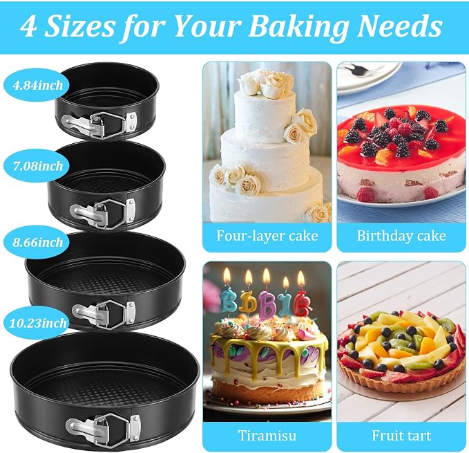 139pcs Springform Cake Pans Set+Cake Decorating Supplies:4 Non-stick Cheesecake Pans(4/7/9/10-Inch) ,Parchment Paper, Pastry Bags and Tips, Icing Scrapers, Cake Cutting Set, Leak-Proof Cheesecake Pan
