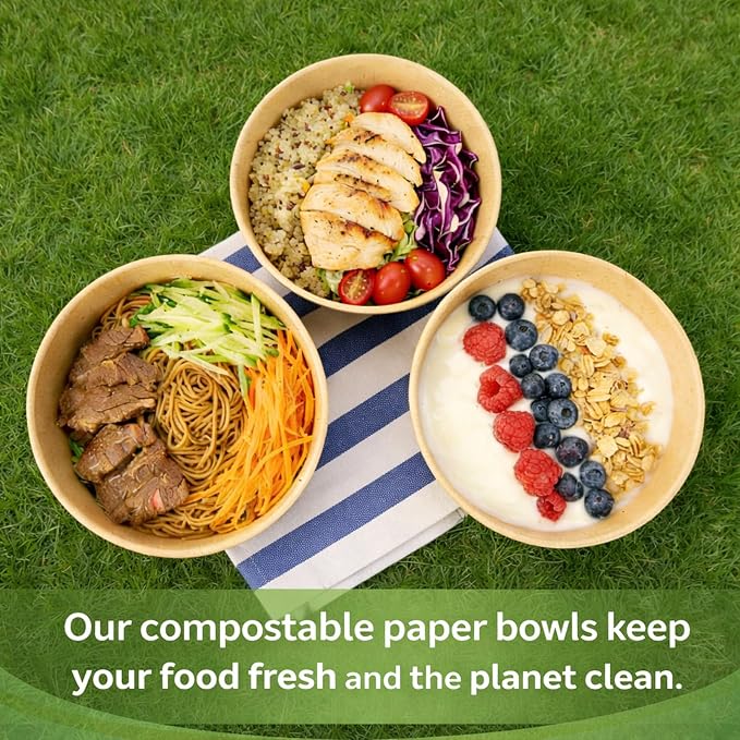 TOPtoper 35 Oz Large Paper Bowls【WITHOUT LIDS】 70 Pack Disposable Soup Bowls Plastic Free Party Supplies for Hot/Cold Food, Soup (35 OZ)