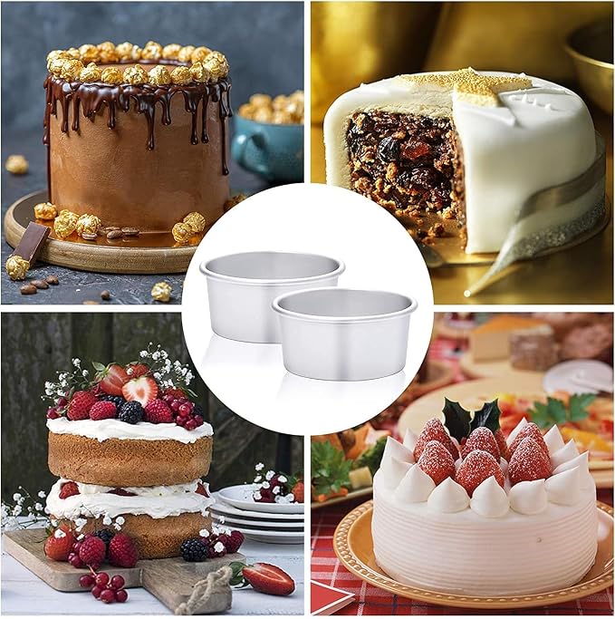 4 x 2 inch Round Cake Pan Set of 4, Aluminum Baking Pans for Mini Cakes, Heavy Duty Non-Stick, Evenly Baking Tools for Home Kitchen, Birthday Wedding Anniversary