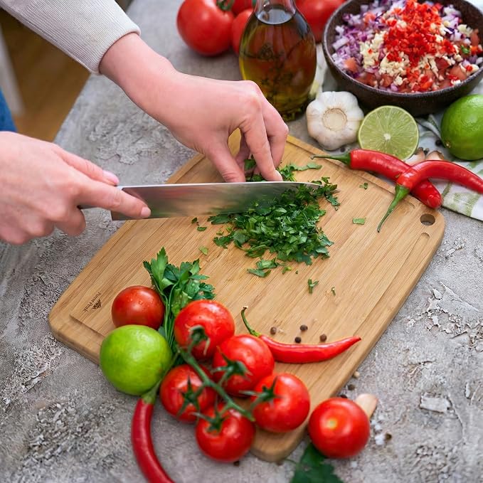 Large Bamboo Cutting Board, Reversible Wood Cutting Board with Deep Juice Groove, Food-Safe Oil Finish, Large Wooden Chopping & Carving Board for Meat, BBQ, Vegetables