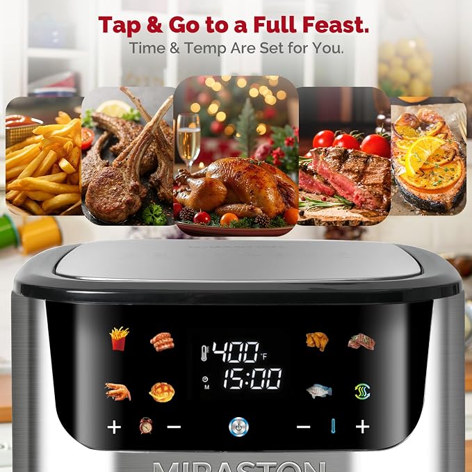 8.5QT Digital Air Fryer, XL Stainless Steel Oven for Family Meals | FAMILY SIZE: Large capacity air fryer for 4-8 people; PFAS-free coating, healthy & fast cooking，effortless dishwasher clean.