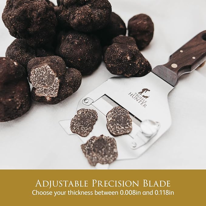TruffleHunter, Adjustable Stainless Steel Truffle Shaver & Mandoline | Rosewood Handle, Adjustable Blade, Cheese & Vegetable Slicer, Garlic & Chocolate Shaver