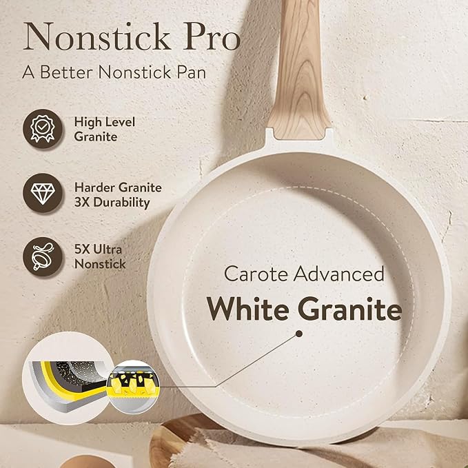 CAROTE 21pcs Pots and Pans Set, Nonstick Cookware Sets, with Egg Pan | Induction Kitchen Cooking Set, Durable, Easy Food Release, Fast & Even Heating, with Frying Pan