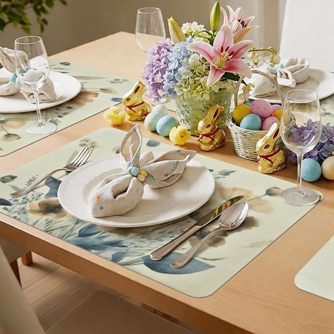 Vinyl Placemats Set of 8-12x17 Inch - Heat Resistant Washable Place Mats Waterproof Non-Slip Wipeable Table Mats for Dining Table Decor, Indoor/Outdoor Plastic Mat