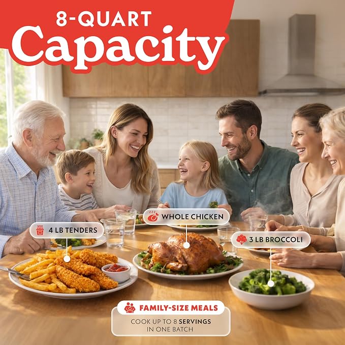 Gourmia 8 Qt Digital Air Fryer GAF826 – XL Capacity with 12 One-Touch Presets, Nonstick Dishwasher Safe Basket, Oil-Free Cooking, ETL-Certified, Sleek Black Finish