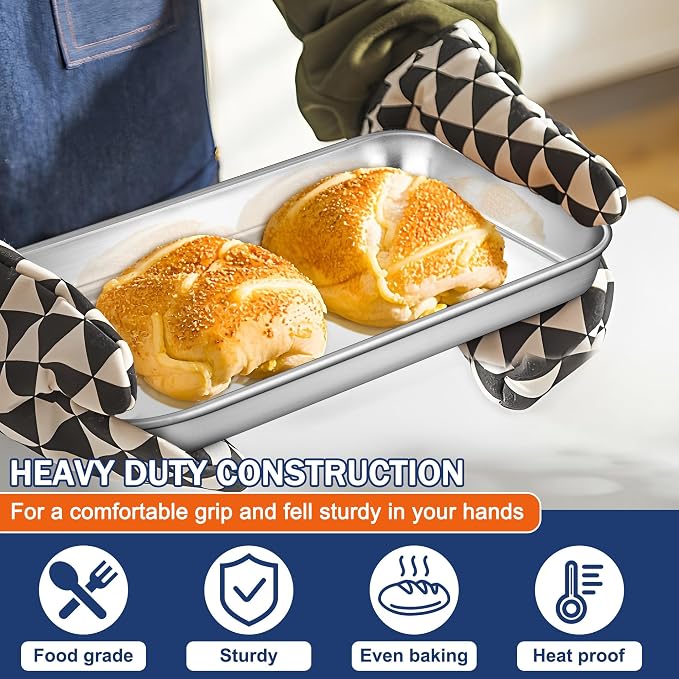 P&P CHEF Baking Sheet Pan, Stainless Steel Cookie Sheet, 10.5 Inch & 2 Pcs | Oven Tray Sheet Pan for Baking & Serving, Baking Tray for Multi Uses, Heavy Duty & Non-toxic, Rust Free & Dishwasher Safe