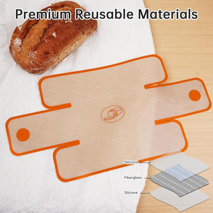 NiHome Silicone Bread Sling, Nonstick Reusable Loaf Pan Liner, Orange Edges | Eco-Friendly Fits 9x5, 9.5x5, 10x5 Inch Bakeware, Dishwasher Safe, Clever Folded Corners Prevent Batter Leakage