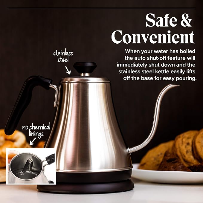 Electric Gooseneck Kettle - 0.8L, 120 Volt, Stainless Steel Electric Tea Kettle - Water Pot Heater/Warmer, Coffee & Tea