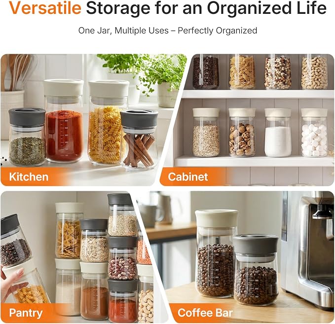 2-Pack 27oz Glass Storage Jars with Airtight Twist-Seal Lids | Easy Open/Clean, Clear Borosilicate Pantry Jar, Wide Mouth Coffee Storage Container for Coffee Bean, Sugar, Snacks, Pasta