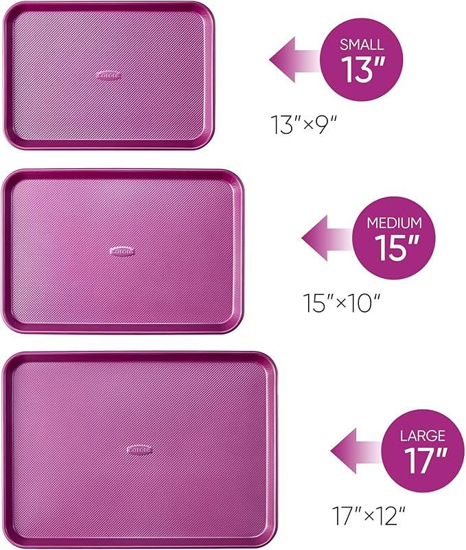 CAROTE 3-Piece Baking Sheet, Nonstick Cookie Sheets, Royal Violet | 13, 15 & 17-Inch, Carbon Steel Baking Pans Set, Easy-Release, Oven Safe Up to 446°F, Even Heating, PFAS-Free, Space-Saving