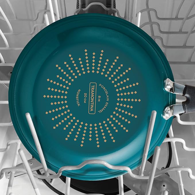 Tramontina Porcelain Enamel Non Stick 3-Pack Frying Pans | Skillet Set with Reinforced Nonstick Coating, Dishwasher and Oven Safe (Teal)