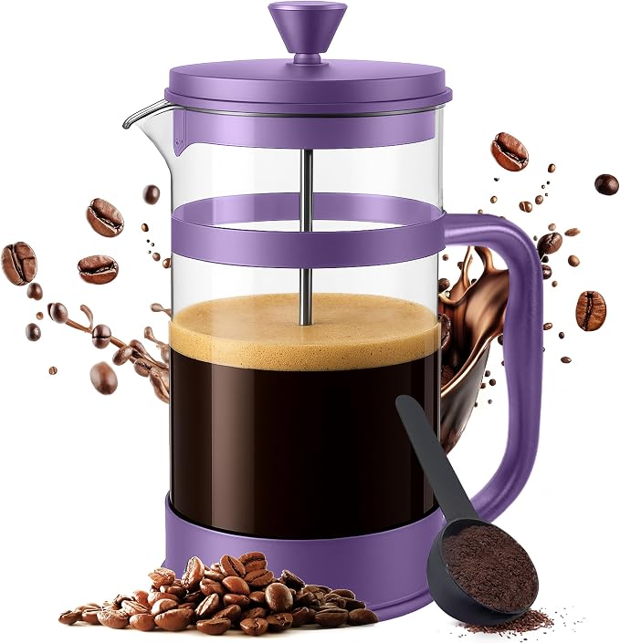 Utopia Kitchen Borosilicate Glass French Press Coffee Maker 34 Oz, Plum | Heat-Resistant Cafetiere & Tea Maker, Thickened Glass Coffee Press for Travel and Camping