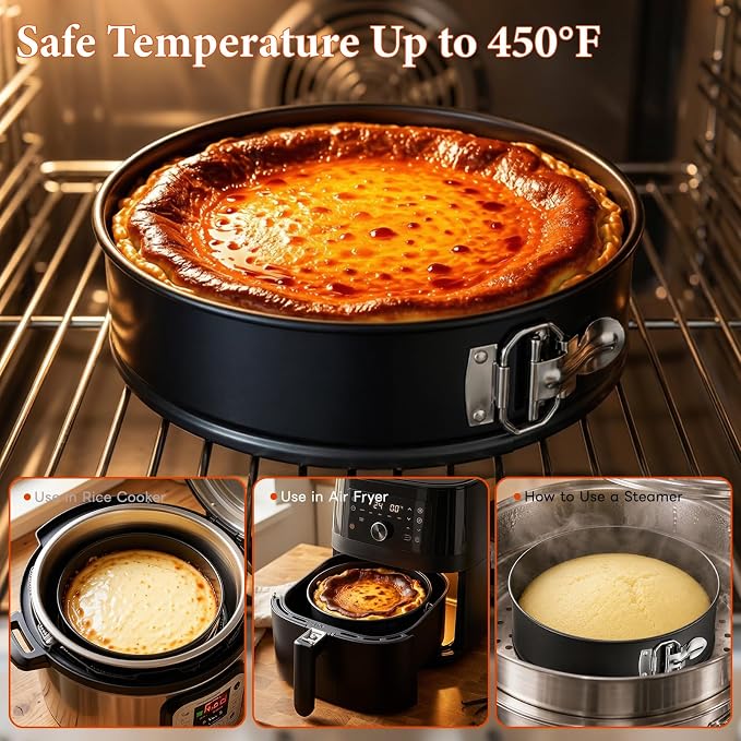 COOLMI Springform Pan Set of 3, 4 Inch Heart & 7/9 Inch Round Cheesecake Pans, Nonstick Cake Pans with Removable Bottom, Leak-Resistant Carbon Steel Bakeware for Baking, Cake Release Knife Included