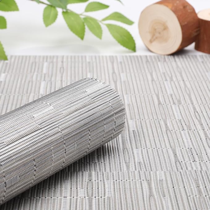 Myir JUN Placemats Set of 6 Kitchen and Dining Table Placemats | Vinyl Placemats Place Mats Indoor/Outdoor Set of 6 Washable Table Mats Non-Slip Place mats for Dining Table, Silver