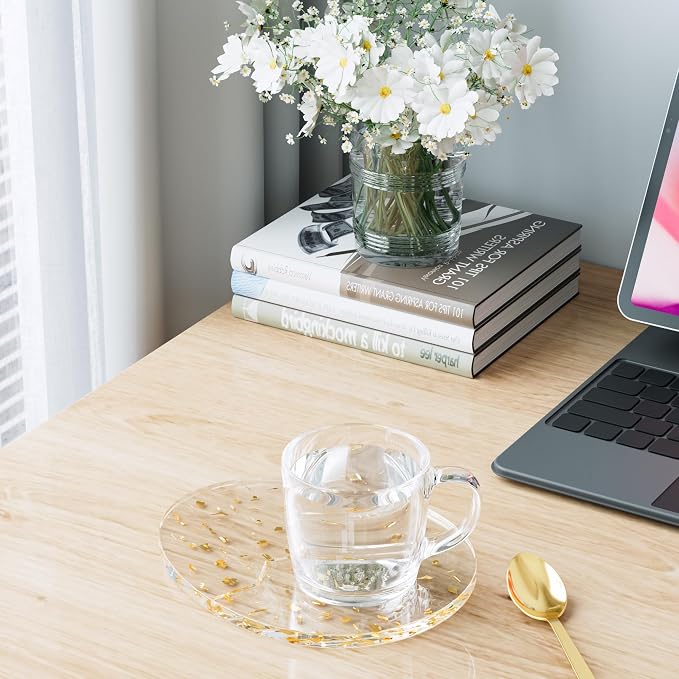 Acrylic Coaster Decorative Plates,Office Desk Accessories, Clear Dinosaur Egg Shape Coffee Cup Decor, Perfect for Tabletop Protection and Display.