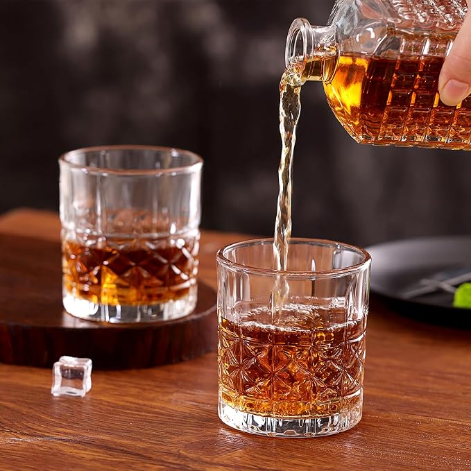Moretoes Drinking Glasses, 12 Piece Crystal Glass Cups | Mixed Glassware Set, 6 Crystal Old Fashioned 10oz and 6 Highballs Glasses, Great for Cocktail, Whisky and Other Beverages