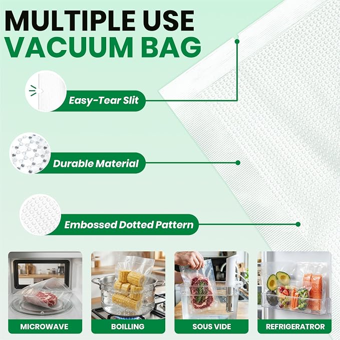 FUNFERY 200 PCS Precut Quart Vacuum Sealer Bags for Food 6" x 10" BPA Free | Airtight Vacuum Seal Freezer Bags for Food Storage, Meal Prep, Sous Vide and Bulk Freezing