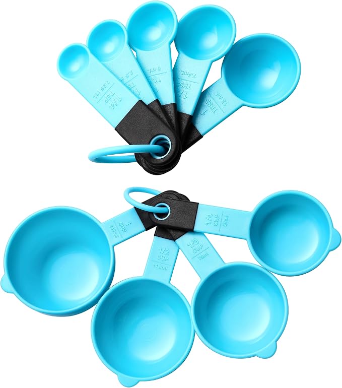 Spring Chef Magnetic Measuring Cups and Spoons Set of 9 - Aqua Sky | for Dry & Liquid Ingredients - Food Safe & BPA Free - Nesting Design - Dishwasher Safe