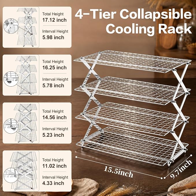 P&P CHEF 4 Tier Collapsible Cooling Rack,Silver