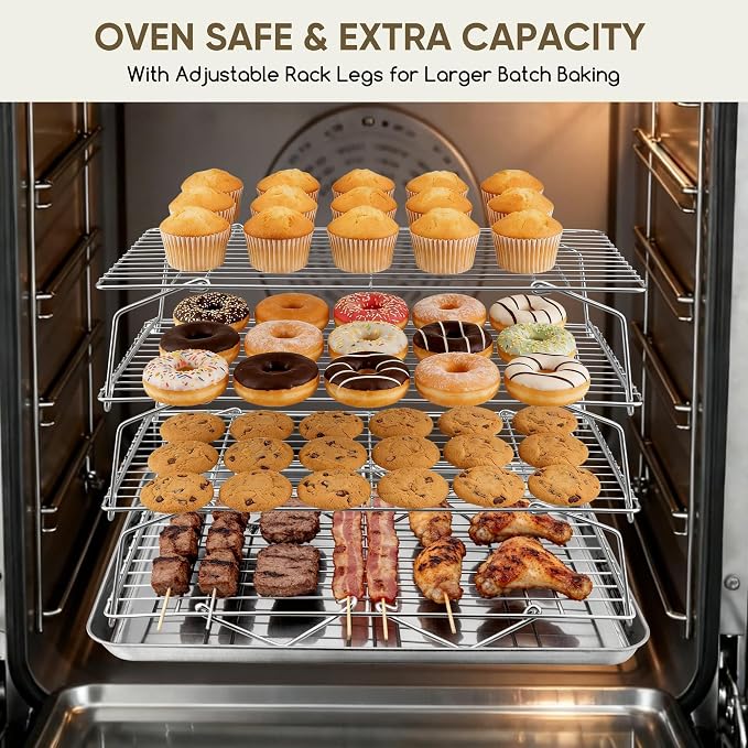 Herogo Cooling Rack, 2-Tier Stainless Steel Baking Rack for Cookies, Cupcakes, and Pastries, Collapsible Space-Saving Design, Dishwasher Safe, Ideal for Baking, Roasting, and Drying
