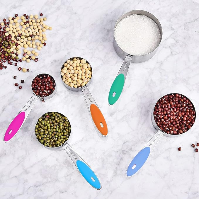 Wildone Measuring Cups and Magnetic Measuring Spoons Set, 21Pcs | 8 Stainless Measuring Cups, 7 Magnetic Measuring Spoons, Leveler & 5 Mini Spoons for Spice Jar and Liquid, Multicolor