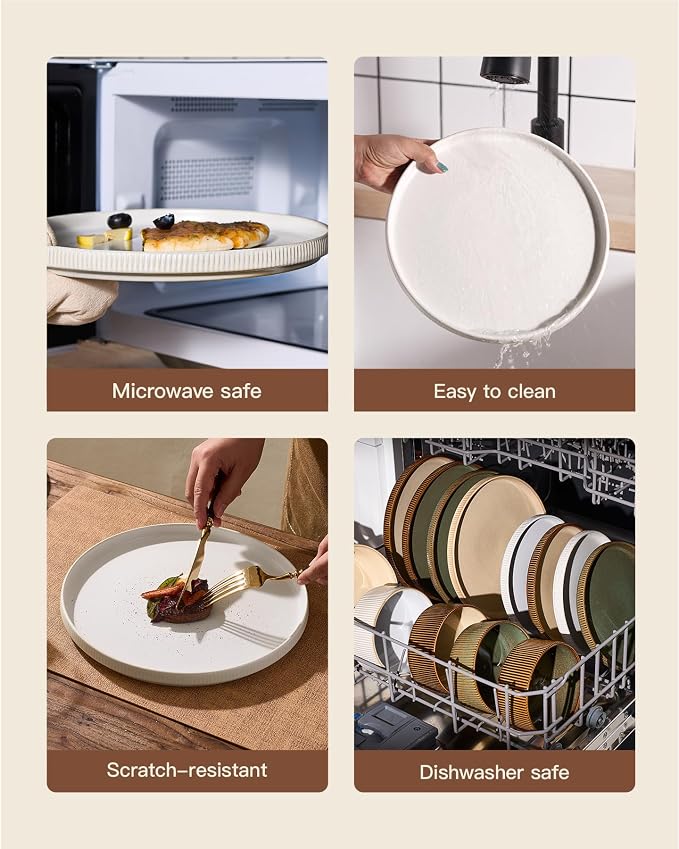 Ceramic Dinnerware Sets for 4, 8-Piece Flat Dinner Plates and Salad Plates | Famiware Premium Stoneware Dishes, Chip & Scratch Resistant, Microwave & Dishwasher Safe, Everyday & Serving Use, Matte White