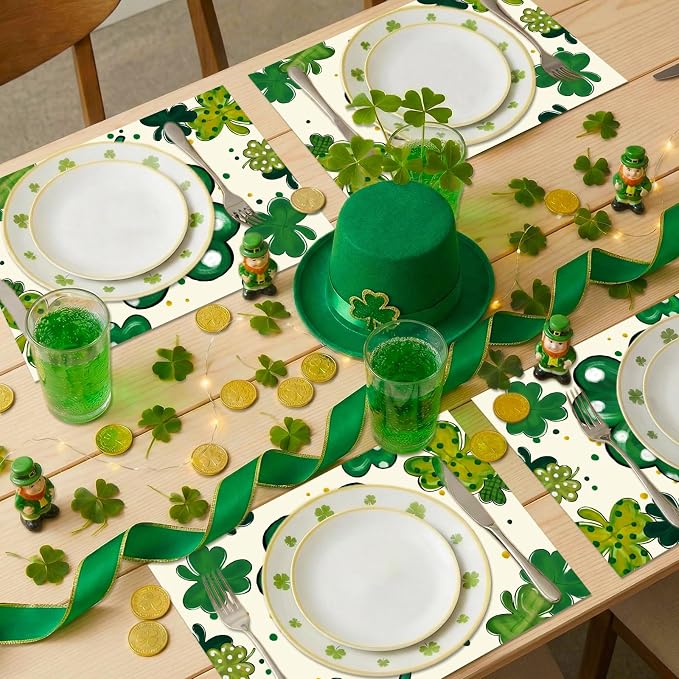50PCS St. Patrick's Day Disposable Paper Placemats, Lucky Irish Decorative | Shamrock Clover St. Patrick's Day Party Dinner Table Decorations