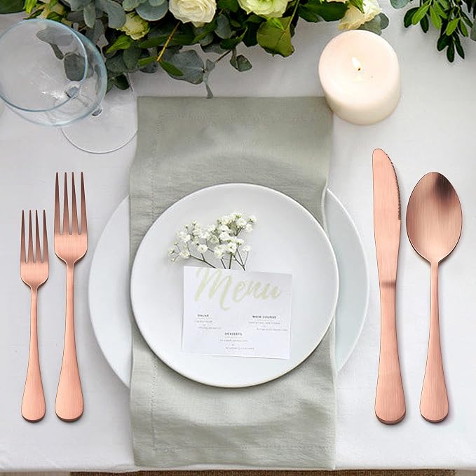 LIANYU 20 Piece Matte Copper Silverware Set, Stainless Steel Copper Flatware Cutlery Set for 4, Fancy Kitchen Utensil Tableware for Home Restaurant Party, Satin Finish, Dishwasher Safe | Flatware Cutlery Set for 4, Fancy Kitchen Utensil Tableware for H...