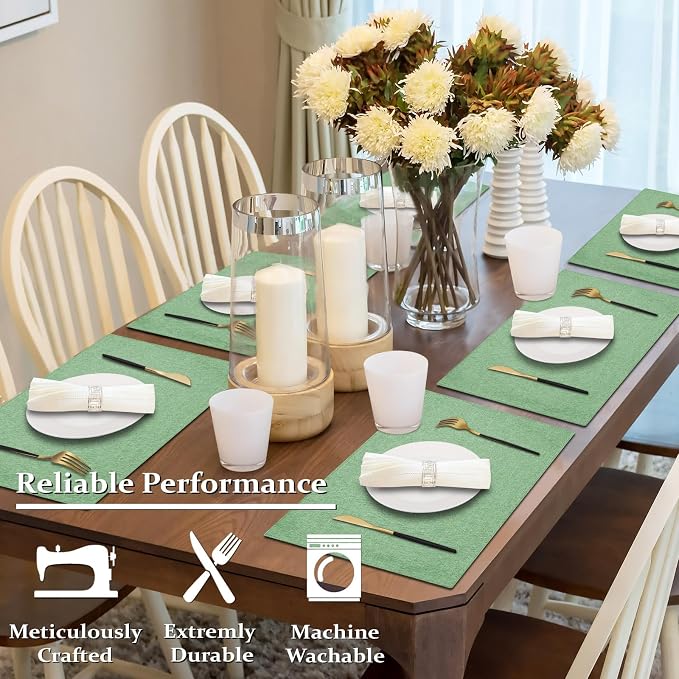 Cloth Placemats Set of 4, Cotton Linen Blend Place Mats, Light Green | Machine Washable, Double Layered, Heat Resistant, Fabric Dining Table Mats for Kitchen, Indoor & Outdoor, 13" x 19"