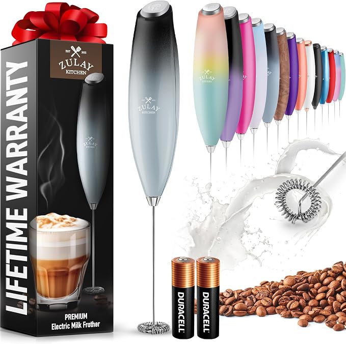 Zulay Powerful Milk Frother for Coffee with Upgraded Titanium Motor - Handheld Electric Whisk, Milk Foamer, Mini Mixer & Coffee Blender for Frappe, Latte, Matcha, No Stand - Storm