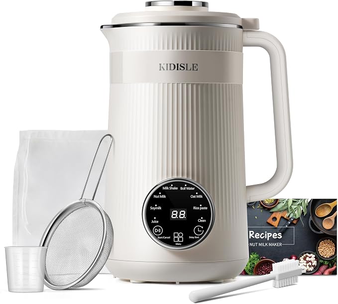 KIDISLE 8 in 1 Nut Milk Maker Machine, 32oz Self-Cleaning Automatic Blender | Almond, Soy, Oat, Coconut, Rice Paste & Juice, No Soaking, 12H Delay Start + Keep Warm, Boil Water, Fresh Homemade