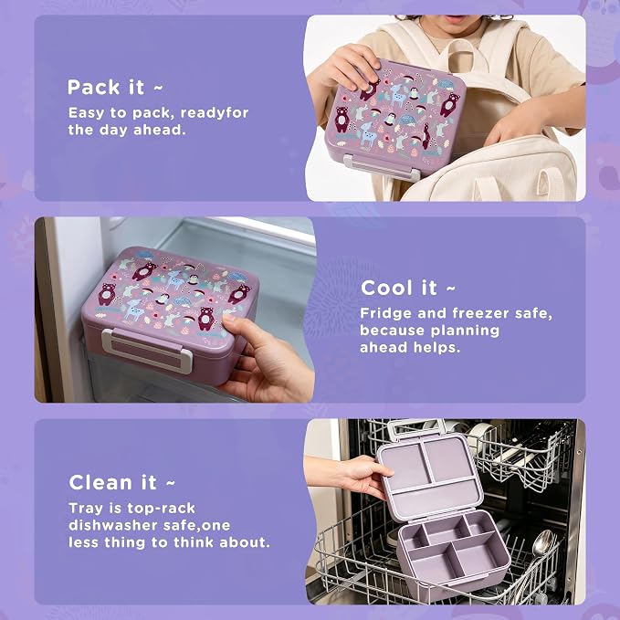 Kids Lunch Bento Box with 8oz Thermo/Ice Pack, BPA-Free, for School | Leak-proof Food Containers with 5 Compartment, Insulated Food Jar, Dishwasher Safe, Easy to Clean, Lunch Box for Girls Boys